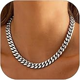 ChainsHouse Chunky Cuban Link Chain Necklace for Women, Stainless Steel Gold Chain Necklace, 5/12/14mm Width Hip Hop Cuban Chain Choker for Women Men Jewelry Gifts