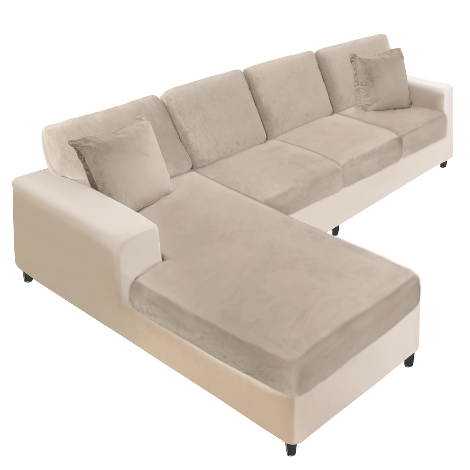 Photo 1 of NAISI Sectional Couch Covers 8 Pieces Velvet Couch Cushion Covers L Shape Soft Stretch Sofa Slipcovers with 2pcs Pillowcases for Left/Right Chaise Sectional Couch(3 Seater+1 Chaise+4 Back,Taupe)