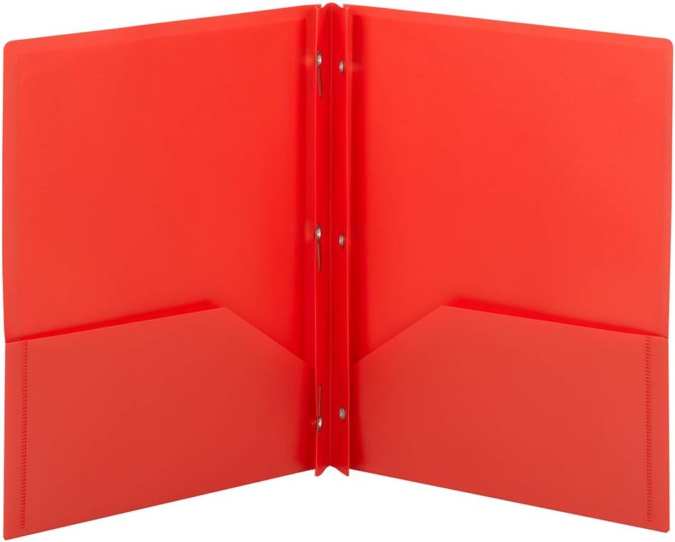 Smead Poly Two-Pocket Folder, Three-Hole Punch Prong Fasteners, Letter Size, Red, 3 Per Pack (87730) : Office Products