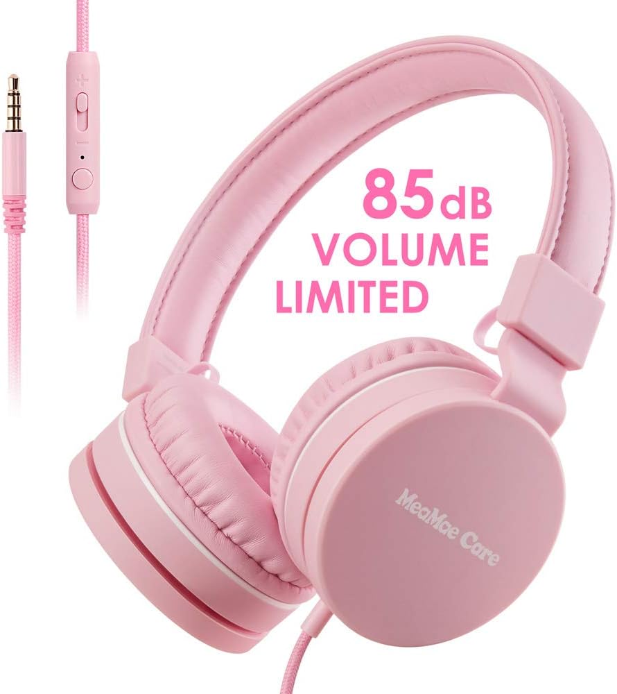 Kids Headphones, MeaMae Care Wired 85dB Volume Limiting Childrens Headphones For Kids Girl to Protect Their Hearing with Microphone, Foldable & Adjustable 3.5mm Jack for Smartphones/Tablet/iPad/School