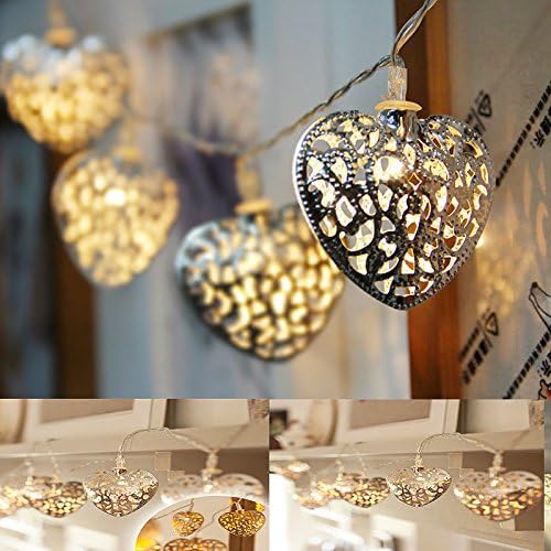 New 10LED Filigree Metal Heart Battery Operated Bedroom INdoor Fairy Lights Set37