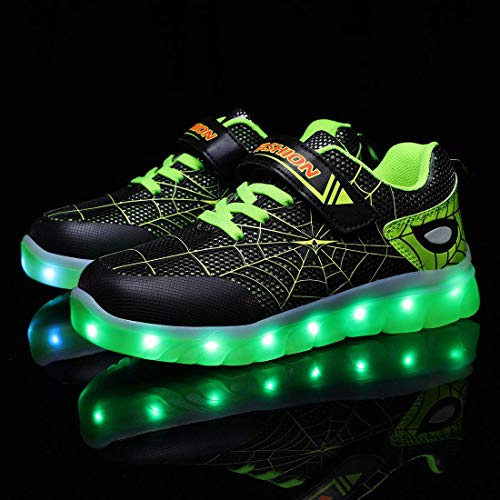Yunicus Boys Shoes Led Light Up Shoes Kids Girls Boys Breathable Flashing Sneakers Toddler 10m Black Green Pricepulse