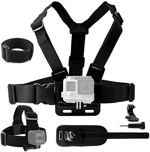 Body Mount Bundle for Gopro Hero 5, Black Session, Hero 4, Session, Black, Silver, Hero 3+, 3, 2, 1 – Chest Harness Mount /Head Strap Mount /Wrist Mount /J-Hook /Thumbscrew /WiFi Remote Wrist Strap