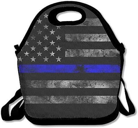 DSYBTV Lunch Bag Thin Blue Line Lunch Tote Lunch Box For Women Men Kids With Adjustable Strap