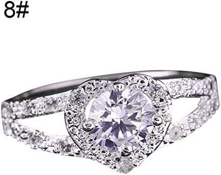HIRIRI Hot Sale Women's Fashion heart-shaped Crystal Engagement Wedding Jewelry Ring Silver (8, Silver)