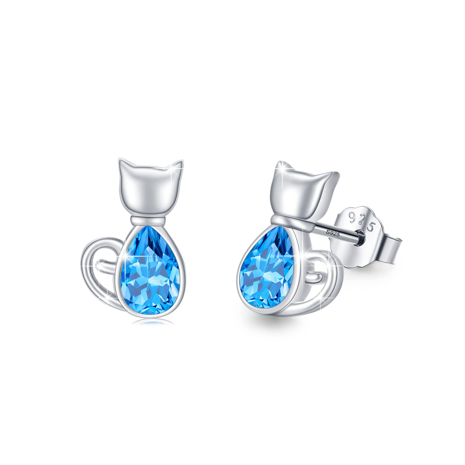 REDSUN 925 Sterling Silver Animal Heart Earrings Octopus/Elephant/Dolphin/Turtle/Cat/Cat Stud Earrings Jewellery Birthday Gift for Girls Women, Sterling Silver, Zircon