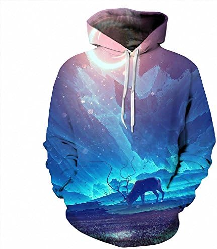 Solpai Unisex 3D Digital Printed Graphic Pullover Hooded Sweatshirts Men Women 3d Sweatshirts Print Milu Deer Horns Autumn Winter Thin Hooded Hoodies Unisex Pullovers