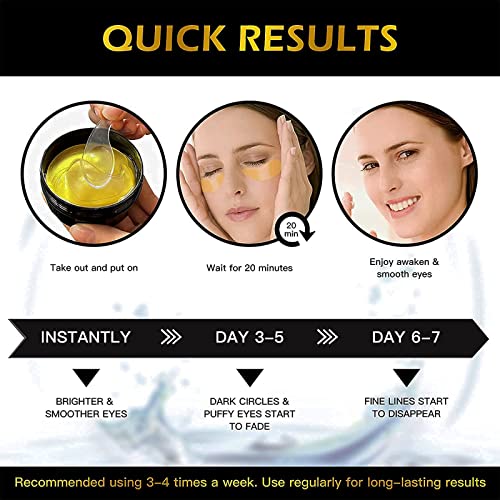 60 Pieces Eye Patches 24K Gold Eye Patches Dark Circles and Gel Bags for Under Eyes, Anti-Wrinkles and Anti-Dark Circles, Remove Bags and Puffiness, Moisturizing and Anti-Aging, Unisex
