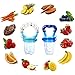 PChero Fresh Food Feeder Pacifier 2 Pack + 2pcs Pacifier Clips and 3pcs Free Food Grade Silicone Sucker, Infant Fruit Teething Toy - for Baby 3 Months and Up -[Boy Color]