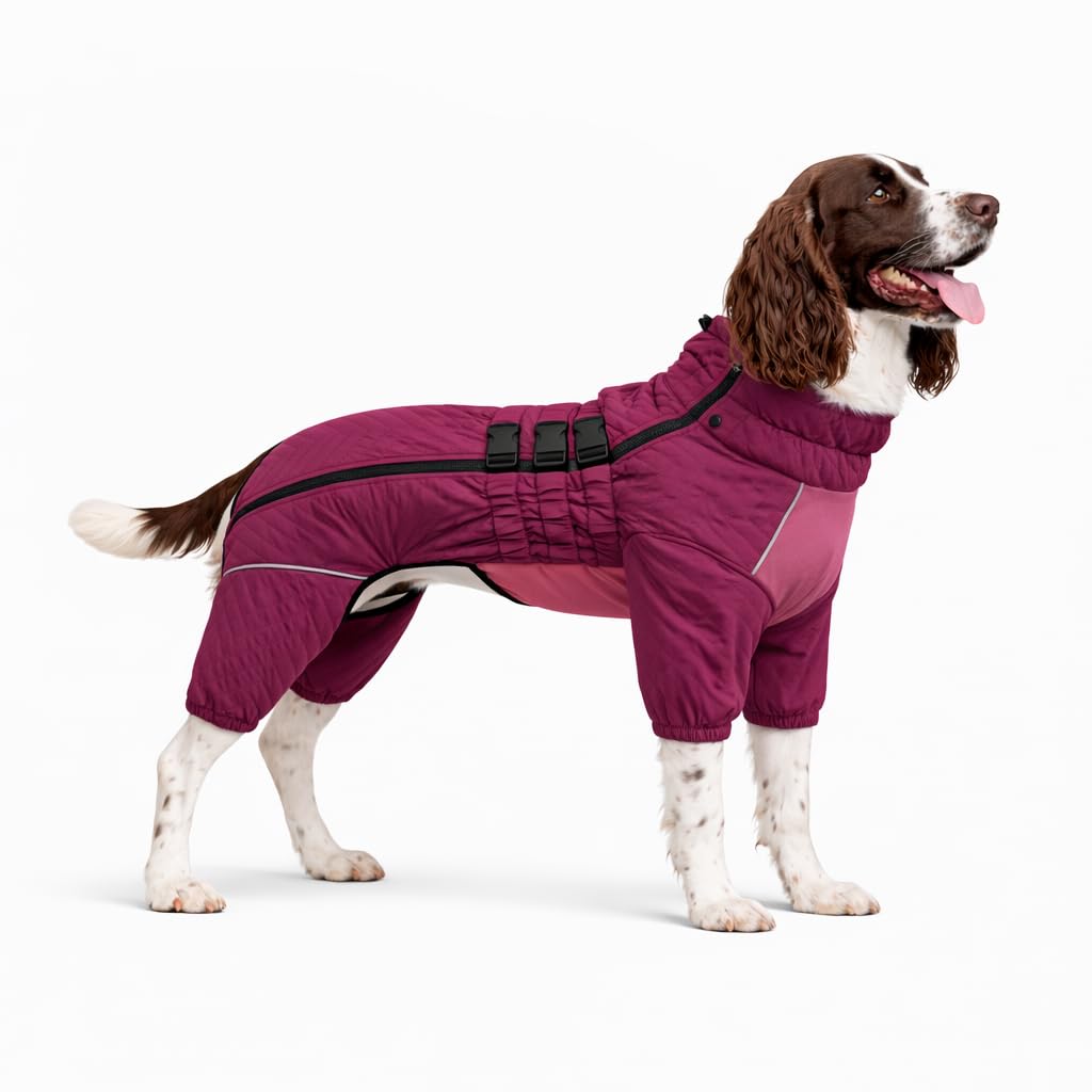 Warm Dog Coat Double Layers Dog Vest, 4 Legs Covered Windproof Waterproof Reflective, Purple L, S, M