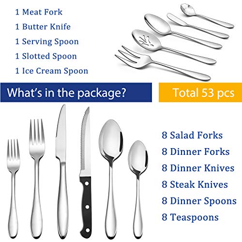 53Piece Silverware Set with Steak Knives Serving Utensils, Efar Stainless Steel Flatware