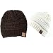 Trendy Warm Chunky Soft Stretch Cable Knit Slouchy Beanie Skully HAT20A (One Size, Gift Set-DarkBrown/ivory)