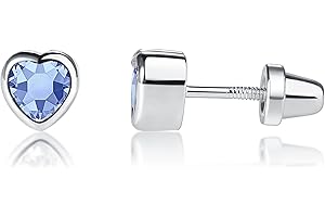 CHERISHED MOMENTS Girls' Sterling Silver CZ Simulated Birthstone Heart Earrings with Screw Back for Baby, Toddler and Kids (6mm)