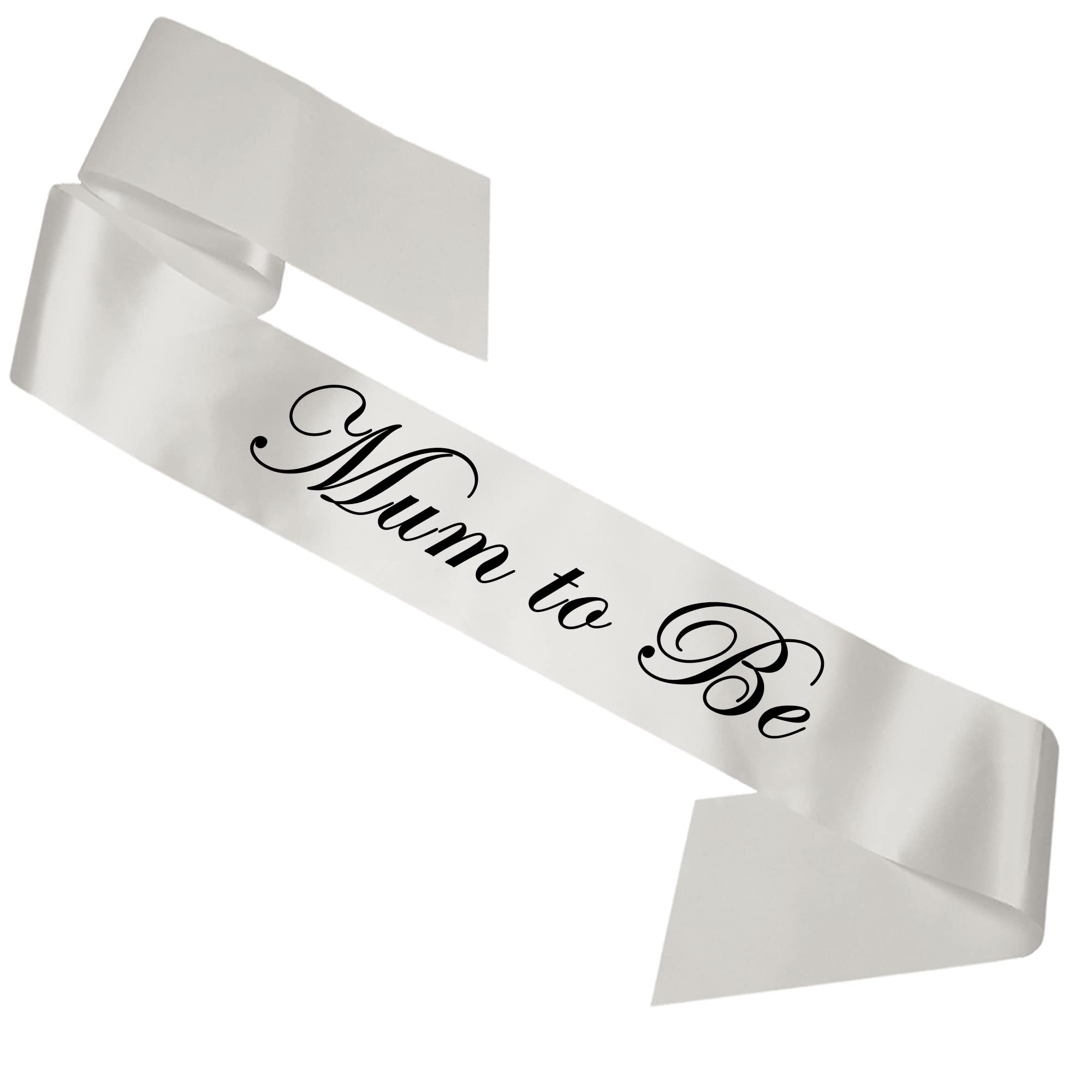 My Pretty Little Gifts Mum to Be Sash - Elegant Baby Shower Bump Band, One Size, Adult, Silver, Satin, Female, 180cm, Includes Safety Pin