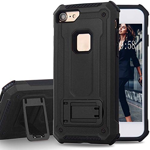 PAANTTO iPhone 8 Case, Heavy Duty 2 in 1 Protection with Kickstand Dual Layer Shockproof Anti-Scratch Resistant Hybrid Cover with Foldable Stand Best Protective Phone Case for iPhone 8 4.7'' (Black)