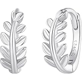 Small Hoop Earrings for Women Gold Plated 925 Sterling Silve Leaf Huggie Hoop Earrings with Cubic Zirconia Hypoallergenic Lightweight Hoop Earrings Jewelry Gifts