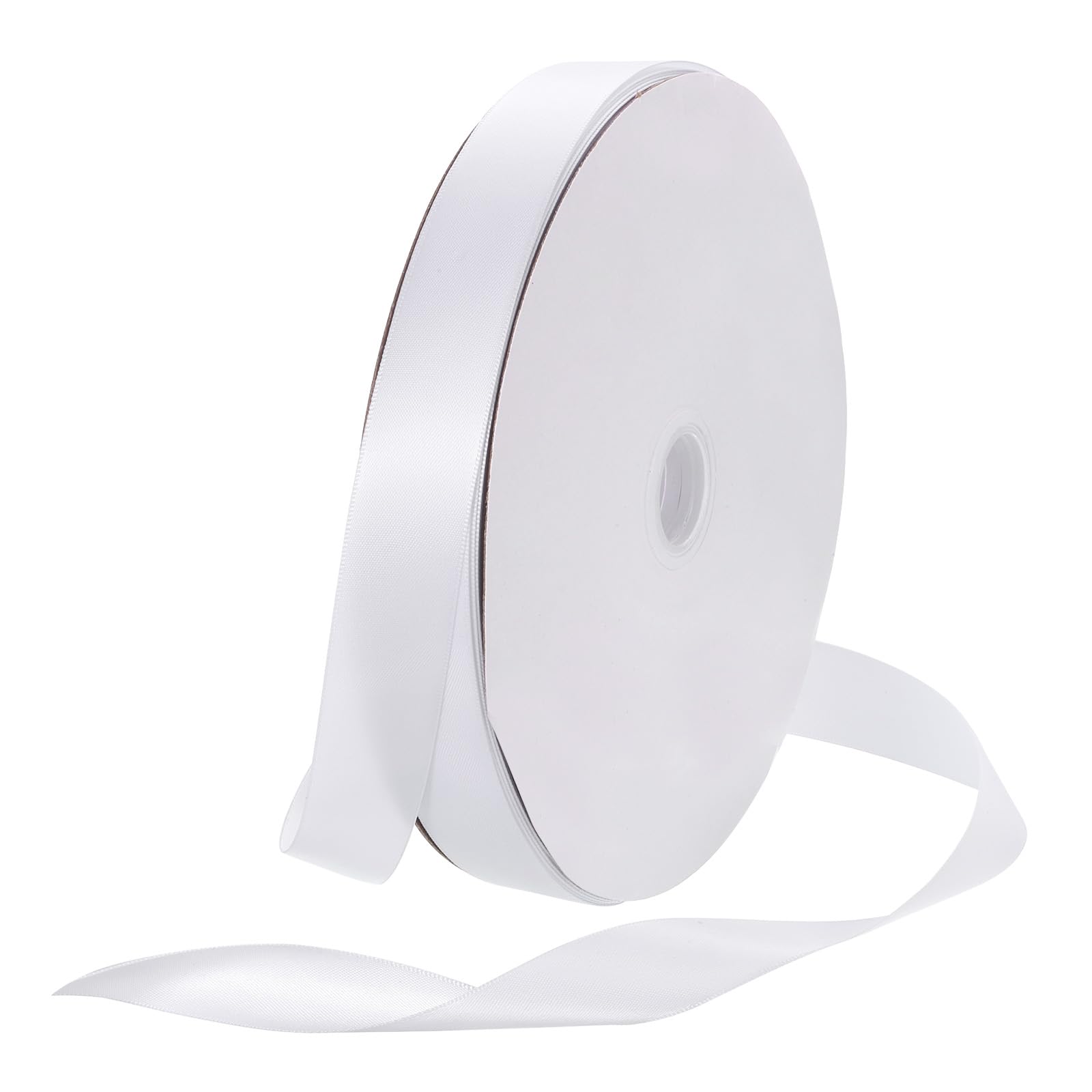 Rebower 25mm Satin Ribbon 91m Thick Double Face Grosgrain Silk Ribbon, [for Gift Wrapping, Hair Bows, Wedding, Cake, Flower] - 100 Yard/300ft/ White