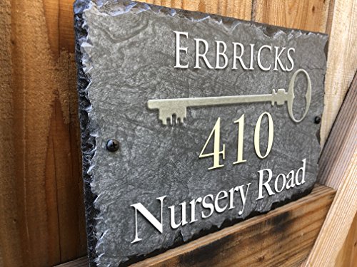 Sassy Squirrel Beautifully Handcrafted and Customizable Slate Home Address Plaque (12"x8" or 16"x10") Personalized House Sign with and mounting Hardware. Improve The Curb Appeal of Your Property