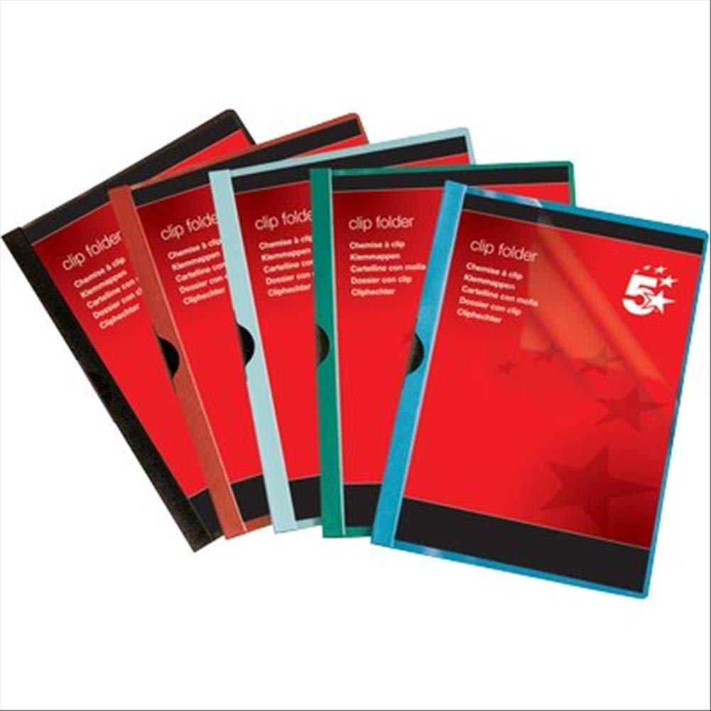 5 Star Office Clip Folder 6mm Spine for 60 Sheets A4 Black [Pack 25]
