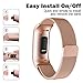 POY Metal Replacement Bands Compatible for Fitbit Charge 3 and Charge 3 SE Fitness Activity Tracker, Milanese Loop Stainless Steel Bracelet Strap with Unique Magnet Lock for Women Men, Small Rose Gold