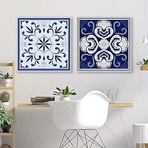 2 Piece Canvas Wall Art for Living Room Bedroom Home Artwork Ethnic Style Pattern Paintings Ready to Hang - 12"x12" x 2 Panels
