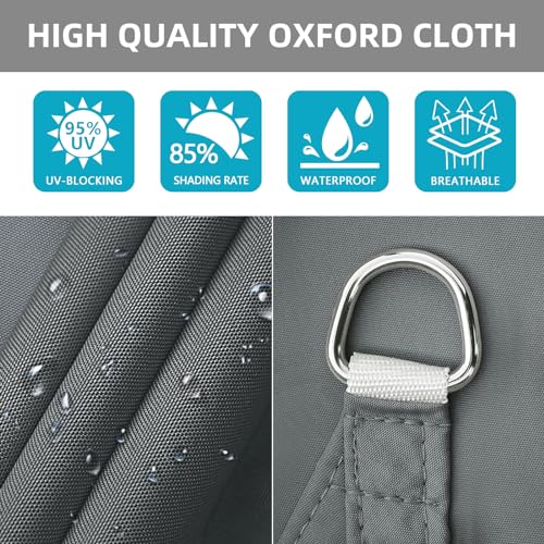 Triangular Shade Sail 4 x 4 x 4 m with Fixing Kit, Waterproof Triangular Shading Canvas, Sun Protection and Anti-UV, Shade Cloth without Drilling, Suitable for Terraces, Gardens and Greenhouses (Grey)