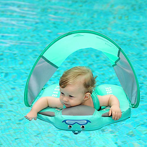 Upgrade 3rd Generation Baby Infant Soft Solid Non-inflatable Float Lying Swimming Ring Children Waist Float Ring Floats Pool Toys Swimming Pool Swim Trainer Classic Swim Ring With Sun Canopy (pink C)