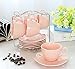 Eglaf Ceramic Coffee Tea Cup Set - 6 OZ Porcelain Embossed Tea Cup with Saucers Spoons Bracket - Set of 6 (Pink)