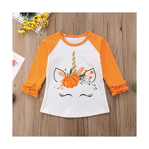 Toddler Baby Kids Girl Halloween Pumpkin Print Long Sleeve Cotton T-Shirt Top - Image 3