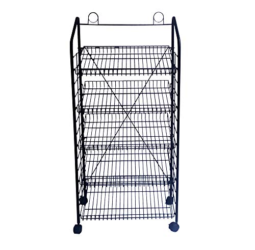 FixtureDisplays 24.8" x 58" x 16.5" Bakery Display Rack w/Wheels, 5 Adjustable Shelves & 2 Sign Holders - Black 19409!