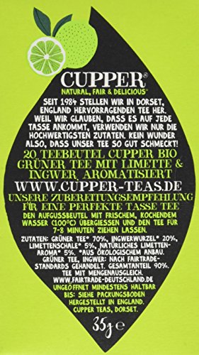 4er Pack CUPPER Bio Fairtrade Grüner Tee Limette Ingwer, 4x20 ungebleichte Teebeutel, umweltfreundlich, fair gehandelt – Bild 3