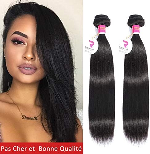 Brazilian Hair Bundles 2 Bundles 20 20 Inch Brazilian Straight Human Hair Bundles 50g/piece (100g Total) 100% Unprocessed Weave Bundles Human Hair Natural Black Color