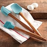 The Pioneer Woman Cowboy Rustic 3-Piece Silicone Head Utensil Set With Acacia Wood Handle, Turquoise/Blue
