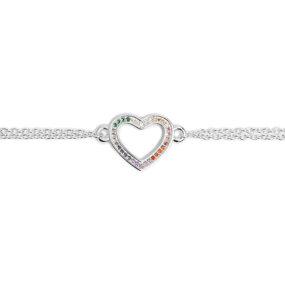 Annie Oak Womens 925 Silver Love Heart Rainbow Bracelet