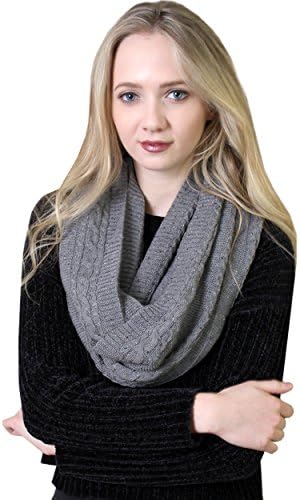 100% Organic Cotton Cable Knit Infinity Scarf, Super Soft Thick Warm Classic Non-Toxic (10 COLORS) (Speckled Grey)