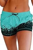 Aleumdr Womens Floret Printed Wide Waistband Swim Shorts Trunks Tankini Bottoms Boyshort Swimsuit Panty Plus XL Size Green