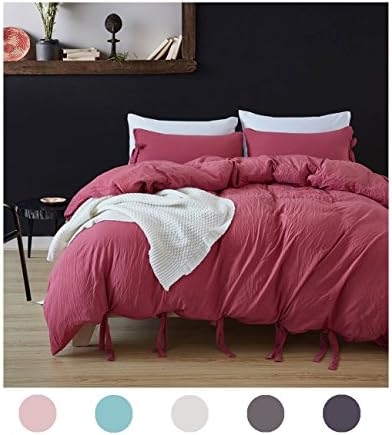Moreover 3 Pieces Red Duvet Cover Set Red Bedding Bowknot Design Soft Long Staple Red Bedding Sets King One Bowknot Duvet Cover Two Bowtie Pillowcases (King, Violet Red)