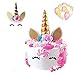 Unicorn Cake Toppers Handmade Set 27 PCS gold Horn With Balloons Ears Flowers and eyelash for Birthday baby shower Party wedding cake decorations (GOLD)