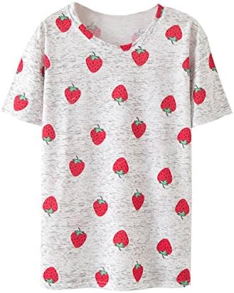 Amy Babe Women Tropical Graphic Fruits Printed Heathered Loose Tee T Shirt Tops