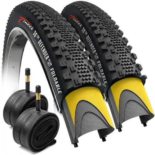 Fincci Pair of Gravel Tyres 700 x 38c (40-622) ETRTO – Ultra Light 450 g – 2 Schrader Valve Tubes Included – Nylon Puncture Protection – Ideal for Road, Hybrid and Electric Bike