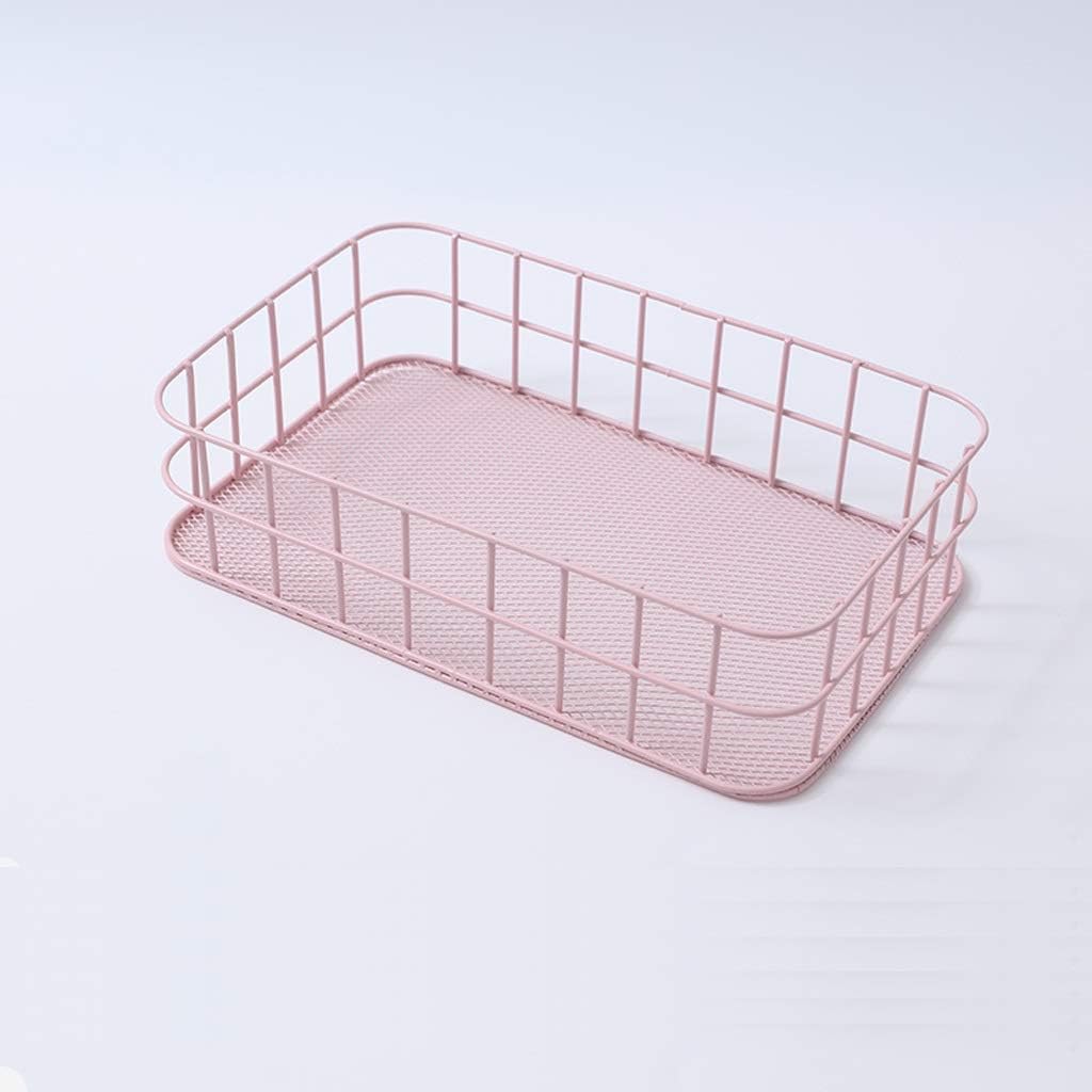 Wrought Iron Storage Basket Snacks Debris Storage Box Desktop Storage Compartment Six Colors Optional Storage Basket, velocidad, Pink