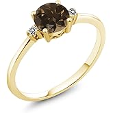 Gem Stone King 10K Yellow Gold Brown Smoky Quartz and White Diamond Solitaire Engagement Ring For Women | 0.83 Cttw | Round 6MM | Wedding Engagement Anniversary Promise Ring For Women