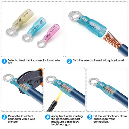 240PCS DIFVAN Heat Shrink Wire Connectors, Waterproof Electrical Terminals Kit, Marine Automotive Crimp Connector Assortment with Tweezers, Terminals Set Ring, Fork, Spade, Butt Splices