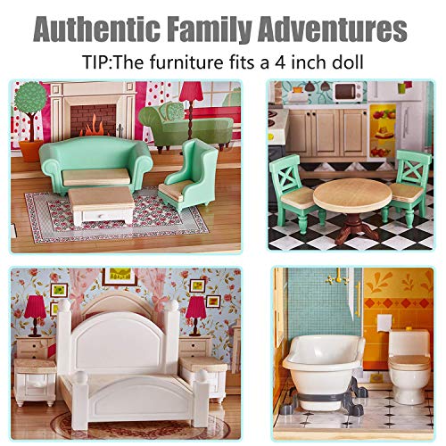 TOP BRIGHT Puppenhaus aus Holz, Puppenhaus mit Möbel und Zubehör, Puppen Haus Spielzeug für Mädchen – Bild 4