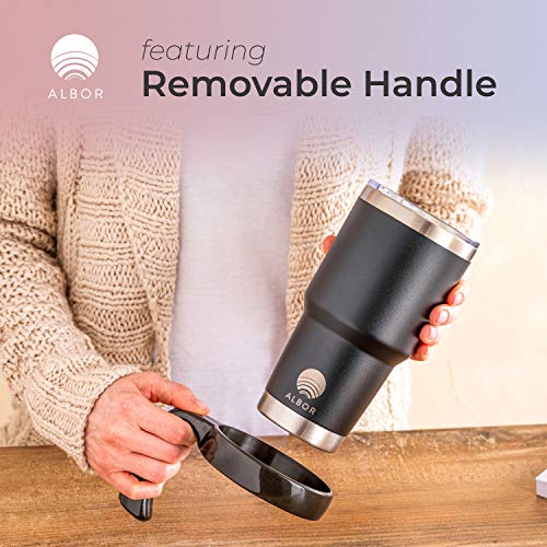 Albor Triple Insulated Stainless Steel Tumbler 30 Oz Black Coffee Travel Mug With Handle