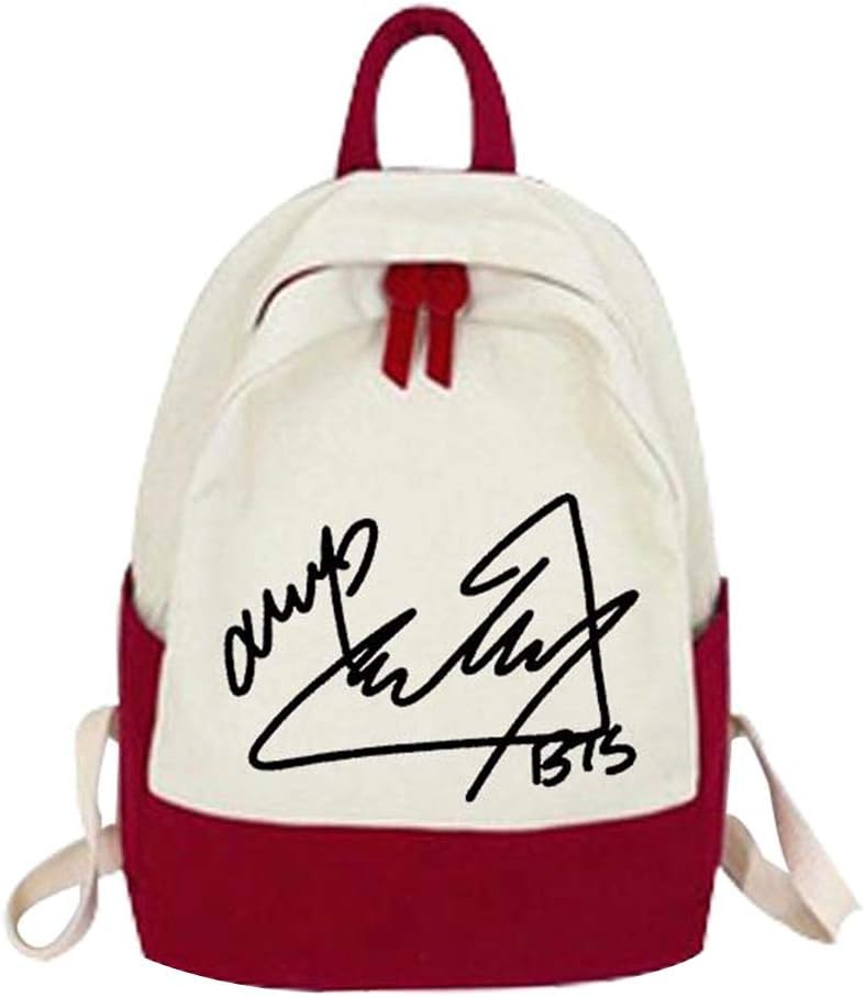 BTS Backpack, Kpop Bangtan Boys Jungkook Jimin V Suga Jin J-Hope Rap Monster Canvas Signature Backpacks Daypack School Bag for The Army