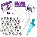 CAKEBE RUSSIAN PIPING TIPS - 64 PCS - SUPPLIES FOR CAKE DECORATING PROFESSIONALS & FANS - ULTIMATE CAKE DECORATING SET - 36 ICING NOZZLES + GIFT BOX+ 20 PASTRY BAGS + SILICONE BAG + EBOOK MANUAL
