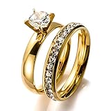 BILONG Jewelry Women Stainless Steel Gold Plated Ring Set With CZ