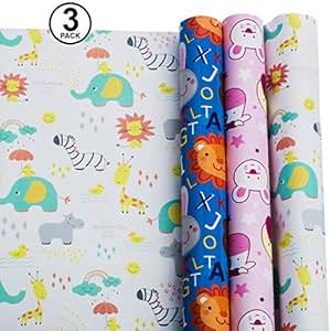 Amazon.com: Wrapping Paper – Baby Wrapping Paper Set – Animal & Zoo
