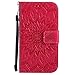 A-slim Galaxy S4 Wallet Case, (TM) Beauty Fashion Sun Pattern Embossed PU Leather Magnetic Flip Cover Card Holders & Hand Strap Wallet Purse Cover Case for Samsung Galaxy S4 I9500 - Red